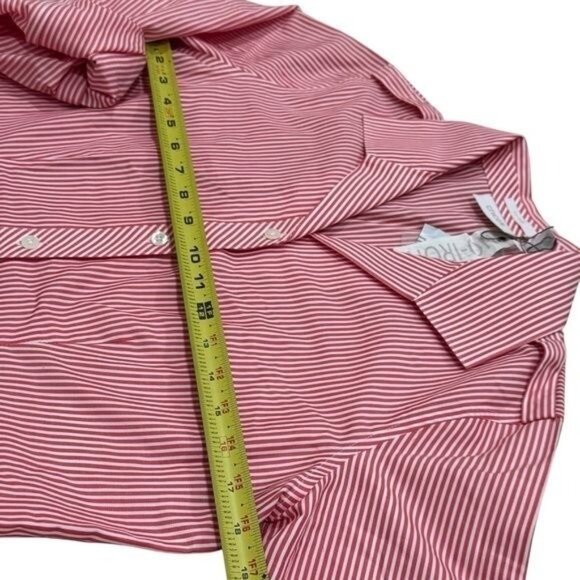 NEW Chico's Red and White Stripe Rolltab Sleeve Collared Buttonup Picnic S/4 - Picture 5 of 6